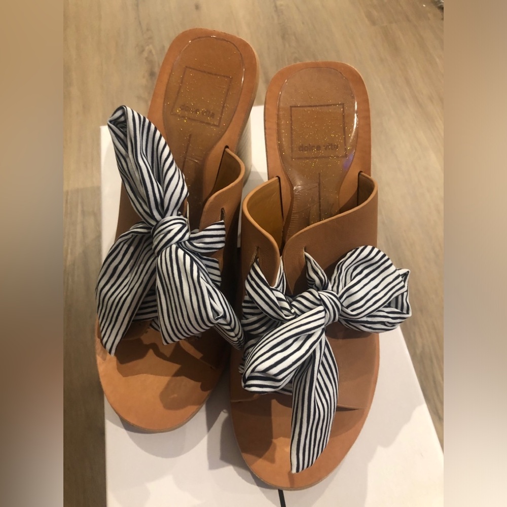 Dolce Vita Tan Mules with Striped Bow